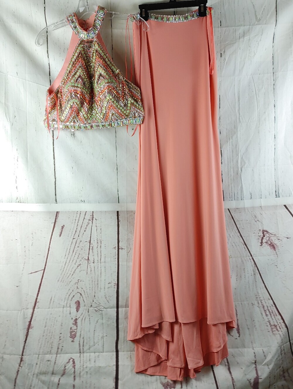 ED YOUNG Peach Beaded Halter Top Size M